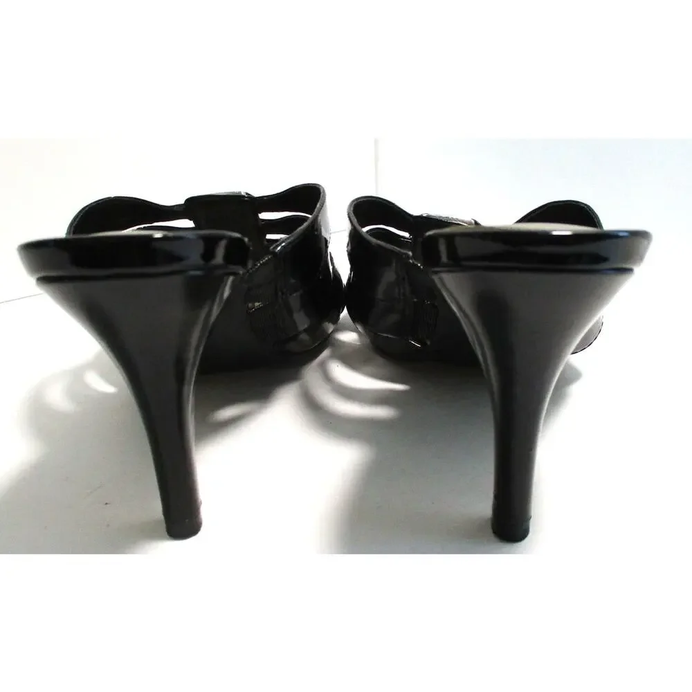 Dana Buchman Women's Tabitha Black Patent Slide High Heel Sandals Size 8.5M